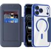 SIYOPINPFY Cover magnetica per iPhone 26 Pro Max Custodia a libro Blu JD | Compatibile con MagSafe , blocco RFID, retro trasparente, custodia in pelle PU Flip pochette a portafoglio con scomparti per