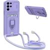 BGHHEU Cover con Cordino per Samsung Galaxy A32 4G,Custodia con Collana Collo Silicone Antiurto Case,Protezione Fotocamera Slot Carte 360° Anello Supporto,Silicone Case,Viola