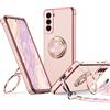 XYZ Cover per Samsung Galaxy S22 con Cordino, Rosa | Custodia con Doppio Anello a Forma di Cuore e Supporto - Custodia Protettiva Lussuosa per Ragazze e Donne