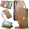 FANFO Portafoglio Custodia per Motorola Edge 30 Fusion, Scomparto con cerniera Pelle Flip Cover per Telefono, Borse a tracolla Multifunzione Porta Custodia. Brown