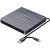 QDSYLQ Lettore CD DVD Esterno per PC Portatile USB 3.0, Slim USB C CD DVD RW Masterizzatore CD Esterno per Macbook, Desktop, PC, Laptop, Compatibile con Windows 11/10/XP/8/7/Vista/Linux/MacOS, Grigio