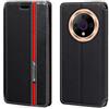 Shantime Custodia flip in pelle per Doogee V31 GT - Nero | 6.58 Slim cover magnetica invisibile con fessura per carte, design classico a righe contrastanti