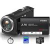 Delmodes Videocamera 2.7K 56MP 16X Zoom Digitale Vlogging Camera con LED Luce di Riempimento, Schermo LCD 2.8 Pollice Videocamera per YouTube con 32GB SD Card, 2 Batterie