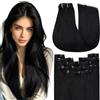 YoungSee Extension con clip, in capelli veri di colore nero, Remy, lisce, invisibili, per principianti, 30 cm, 80 g, 1