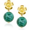 MISIS Orecchini Donna Pendenti in Argento 925 Placcato oro 18Kt | Orecchini Lunghi Donna Design Elegante Fiore con Pietra Agata Verde | Made in Italy