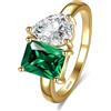 Yaresul Toi Et Moi Anello in argento Sterling 925 Anello di fidanzamento da donna con smeraldo placcato oro 14 carati 1,5 ct 6 x 8 mm, anello con doppia pietra smeraldo e zirconia cubica taglio a pera