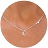PRTGL Collana da Donna in Argento con Ciondolo Luna e Stella Placcata in Oro Bianco 14K - Design Elegante e Delicato