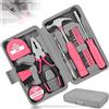 Qurxuanwe Kit Cassetta Attrezzi Rosa 24 Pezzi con Chiave a Brugola, Martello, Tagliafili e Metro a Nastro, Set di Riparazione Fai da Te Mini per Donne,Strumenti Piccoli Portatile Compatta per Uso Casa e Ufficio
