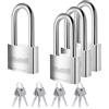 KAWAHA 41/40L-4PS - Lucchetto ad arco lungo in acciaio inossidabile ad alta sicurezza, 40 mm, con chiave in acciaio inossidabile, per uso interno ed esterno (resistente, antiruggine) (40 mm, chiave
