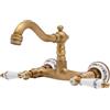 Gaabungky Rubinetto da parete vintage per lavabo, miscelatore a doppio comando con erogatore orientabile a 180°, rubinetto anticato in oro per montaggio a parete per cucina, bagno, bagno degli ospiti, in ottone