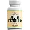 Double Wood Supplements DW Acetil L-Carnitina Capsule | 120 Integratori Alta Potenza L Carnitina - 1000 mg per Dose | Non-OGM e senza Glutine | Prodotto nel Regno Unito