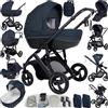 Magic ZC Passeggino 4 in 1, Passeggino Trio con Spinta Reversibile a Due Vie, Trio Passeggini Neonati con Accessori, Carrozzina per Neonati Design Portatile Pieghevole Un Clic (V7 Blue)