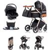 Kakbgee Passeggino 3 in 1 con Seggiolino Auto, 7-Altezza Regolabilea | Carrozzina Piegevole, Sospensione 4 Ruote, Copripioggia e Zanzariera, Baby Stroller per Neonati 0-3 Anni (15kg), Nero
