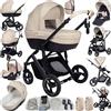 Magic ZC Passeggino 4 in 1, Passeggino Trio con Spinta Reversibile a Due Vie, Trio Passeggini Neonati con Accessori, Carrozzina per Neonati Design Portatile Pieghevole Un Clic (V7 Yellowish)