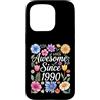 Vintage Flowers Watercolor Birthday Custodia per iPhone 15 Pro Awesome Since 1990 - Compleanno Floreale Acquerello