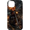 Motorghast Garage Custodia per iPhone 13 Testa di zucca fiammeggiante Chopper Rider Halloween Biker