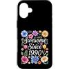 Vintage Flowers Watercolor Birthday Custodia per iPhone 16 Plus Awesome Since 1990 - Compleanno Floreale Acquerello