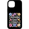 Vintage Flowers Watercolor Birthday Custodia per iPhone 15 Awesome Since 1990 - Compleanno Floreale Acquerello