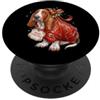 Merry Christmas Wrap Ribbon Bow Stars Xm Basset Hound - Carta da regalo a forma di bastoncino di zucchero, motivo: agrifoglio PopSockets PopGrip Adesivo