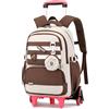 Tanou Zaino Trolley Scuola Elementare e Media per Ragazze Adolescenti 30 L | Staccabile Zaino Rotelle Bambina, Zaino Casual con Ruote in Nylon Impermeabile per la Scuola Viaggio, Marrone