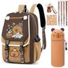 CYGMRFH Capybara Zaino con Astuccio, Penne Cancellabili, Marrone 1