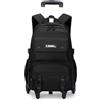 ZHANAO Zaino a rullo in tinta unita per ragazzi Zaino da scuola per studenti delle scuole medie Trolley Bookbags per ragazzi elementari, Black-6 Ruote, 6 Wheels
