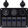Generico Pannello 5 Vie Interruttori 12v 24v Combinato Nero | Lega di Alluminio e Abs, 2xusb 3.1a, Protezione Sovracorrente e Monitoraggio Sicurezza