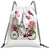 NImongt Love Paris Tower Caffè Vino Profumo Bicicletta Cuore Stampa Leggero Coulisse Zaino Unisex Borsa Fitness Viaggi Yoga Attività all'aperto