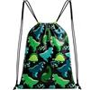 HSYTEK Sacca da ginnastica per ragazzi e ragazze, impermeabile, piccola borsa sportiva con coulisse, regolabile, motivo dinosauro, zaino per bambini, nuoto, viaggi (30 x 37 cm), Verde 1, L