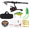plplaaoo WW Kit canna da pesca Canna da pesca telescopica in carbonio nero e mulinello da spinning Set con esca e ganci per acqua salata EEE d'acqua dolce