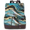 OAZCVBNN Zaino elegante da donna con stampa marmorizzata blu turchese oro elegante zaino versatile per palestra weekend avventure