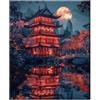 Gutluz Dipingere con i numeri per adulti, paesaggio e luna, kit per pittura con i numeri, per adulti, tela con pennelli, 40 x 50 cm (CD148)