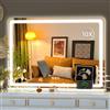 Hasipu Specchio cosmetico con luci, 70,1 x 50,8 cm, specchio per trucco illuminato con dimmerabile 3 modalità, specchio rotondo bianco con controllo touch screen