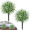 Fairblo 2 Pezzi Bosso Artificiale da Esterno con Picchetto 55 cm, Bianco-Verde
