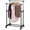 MECSAL CASALINGHI Appendiabiti Doppia Asta con Ruote, Stand Porta Abiti in Metallo ad Altezza Regolabile 90-160 cm, Ripiano Portascarpe, per Camera, Guardaroba e Lavanderia, Nero, 80 x 41 cm
