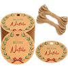 G2PLUS 100PCS Buon Natale Etichette Etichette Regalo 5X5C | Etichette Kraft Rotonde con Spago per Confezione Regalo di Natale-Marrone