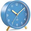 Azxb Orologio Sveglia Analogico, Silenzioso Senza Ticchettio Con Luce Notturna, Rotondo In Metallo, A Batteria, Per Ufficio/Camera, Regalo Per Anziani, Adulti E Studenti, Blu