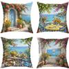 Generic Set di 4 federe per cuscini con girasoli, fiori di limoni rustici mediterranei, blu estivo, con cerniera nascosta, decorative, per soggiorno, letto, ufficio, divano, sedia, decorazione per soggiorno