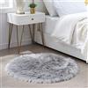 HEQUN Tappeto in finta pelle di pecora, effetto pelliccia lunga, 90 x 90 cm, colore: grigio