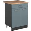 Vicco Mobiletto base cucina R-Line, Grigio-blu/Antracite 60 cm | 2 Ante · Piano di lavoro incl. · Piedini regolabili in altezza · 1 Ripiano · ✓ Liberamente combinabile