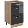 Vicco Mobiletto base per cucina R-Line, Antracite lucido/Rovere dorato 50 cm