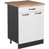 Vicco Mobiletto base cucina R-Line, Bianco country/Antracite 60 cm | Frontale in MDF · + Piano di lavoro · Piedini regolabili in altezza · 1 Ripiano · Liberamente combinabile
