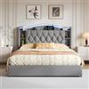 FAAMEPBO Letto Matrimoniale 140x190 con Contenitore Idraulico, Letto Imbottito in Velluto con LED RGB e USB/Type-C, Testiera con Ripiani Portaoggetti, Struttura Letto con Rete a Doghe (Grigio-a, 140x190)