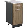 Vicco Mobiletto base cucina R-Line, Rovere artigianale/Antracite 40 cm | 1 Cassetto · Piano di lavoro incl. · Piedini regolabili in altezza · 1 Anta · ✓ Liberamente combinabile