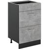 Vicco Mobiletto base per cucina R-Line, Calcestruzzo/Antracite 50 cm | 3 Cassetti · Senza piano di lavoro · Piedini regolabili in altezza · ✓ Facile accesso · ✓ Liberamente combinabile