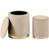 IlGruppone Set Di 2 Pouf Contenitore In Velluto Design Moderno Poggiapiedi,Sgabello Tondo con Coperchio Rimovibile e Seduta Imbottita Alta Densità Con Fascia In Metallo Capiente Storage Box- Tortora