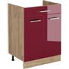 Vicco Mobiletto base cucina R-Line, Rosso lucido/Rovere dorato 60 cm | 2 Ante · Senza piano di lavoro · Piedini regolabili in altezza · 1 Ripiano · ✓ Liberamente combinabile
