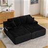 Kuczn Divano letto relax a 2 posti, in velluto a coste, con tasca laterale, portabicchieri e cuscino, per soggiorno, sala giochi, studio, camera degli ospiti e appartamento, nero