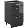 Vicco Mobiletto base per cucina R-Line, Antracite lucido/Antracite 50 cm | 3 Cassetti · Senza piano di lavoro · Piedini regolabili in altezza · ✓ Facile accesso · ✓ Liberamente combinabile