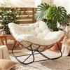 LIFERUN Sedia a dondolo in rattan, portata 150 kg, beige